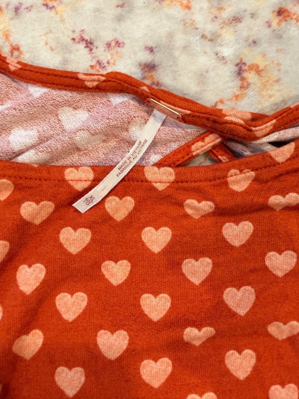 Free People Heart Print Ruched Midi Dress Orange Pink Open Back Side Slit SizeXL - Picture 2 of 3